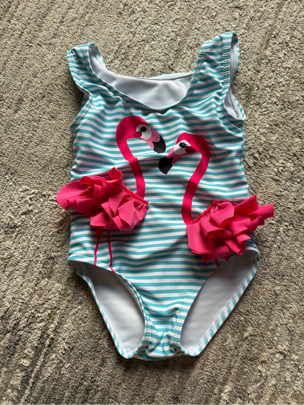 Girls Striped Flamingo One-Piece Swimsuit with Ruffle Tutu
